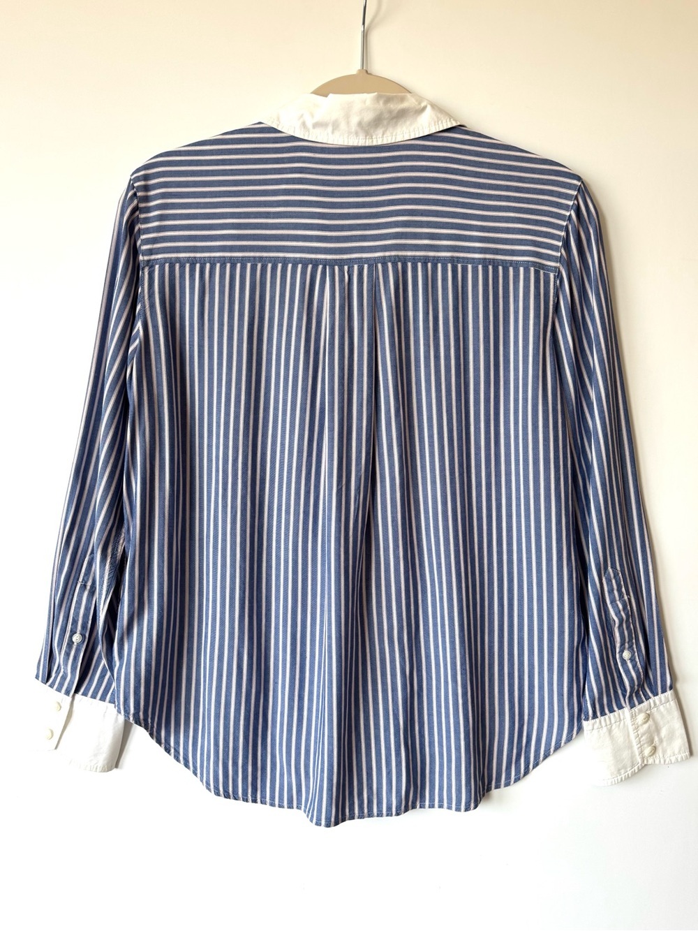 Rag & Bone Amelia Blue and White Striped Long Sleeve Notched Collar Shirt - Picture 6 of 8